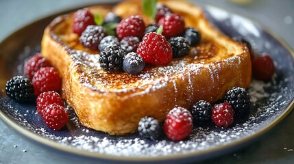 Delicious sweet french toast with cinnamon and vanilla and fresh berries