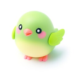 Adorable kawaii green bird figurine with pastel colors on white background