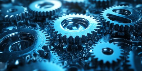 Interlocking Metallic Gears: A Cool Blue Industrial Design