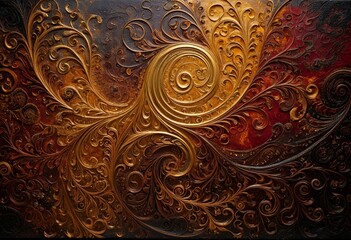 A computer generated image of a gold and red swirl design.