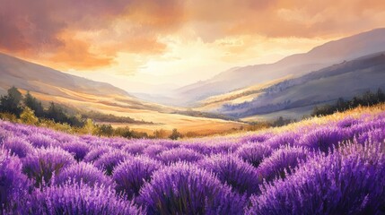 Obraz premium Lavender Fields Under a Sunset Sky 