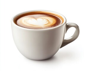 Cup of latte art heart design on a white background  