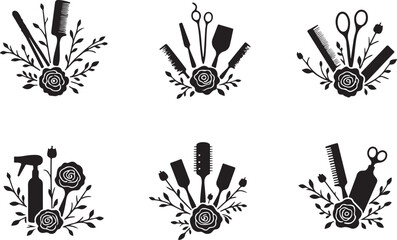  Elegant Floral Hair Stylist SVG Bundle | Barber & Salon Tools Clipart