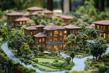 Obraz premium Elaborate model showcases a meticulously designed campus concept with lush greenery and intricate architectural details