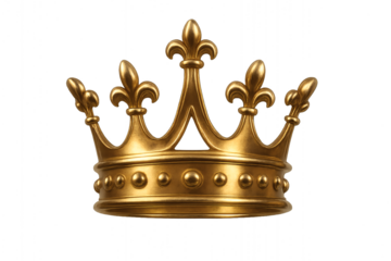 Golden royal crown with detailed ornaments isolated on white background
