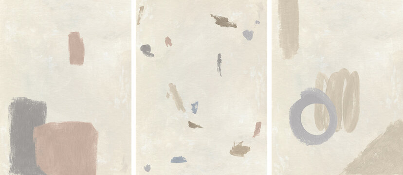 Fototapeta Abstract paint texture background set in beige neutral colors. Oil hand painted template. Art illustration with circle, scribbles, lines, shapes. Contemporary brush stroke art on canvas