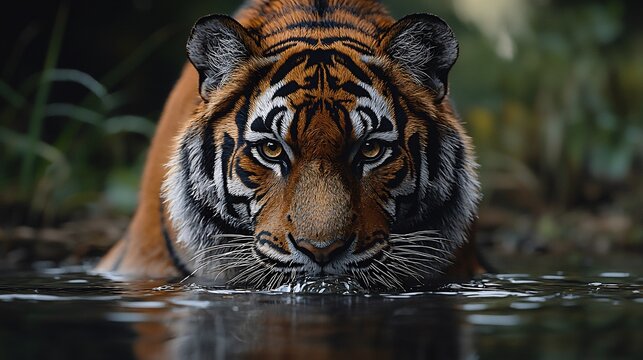 Captivating ultra-hd close-up of a bengal tiger sipping water in its natural habitat