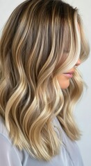 Obraz premium A classic medium golden blonde with sunlit highlights styled in soft, cascading waves.