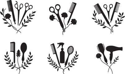  Elegant Floral Hair Stylist SVG Bundle | Barber & Salon Tools Clipart