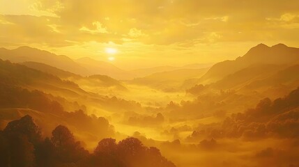 Obraz premium Breathtaking sunrise over serene valley landscape nature photography tranquil environment aerial view