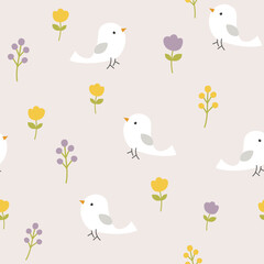 bird and flower  seamless pattern , vector , illustration