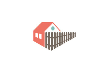 Logo design of a house enclosed by a fence, symbolizing security, home protection, and family safety, with clean and simple lines.

