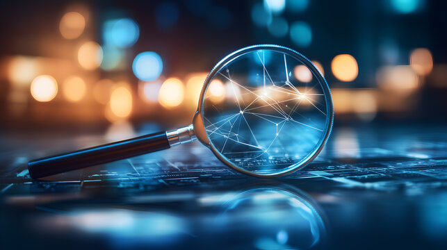 a magnifying glass revealing a network