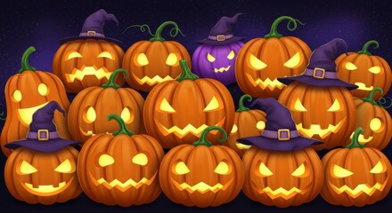 Fototapeta premium Carved pumpkins halloween decor