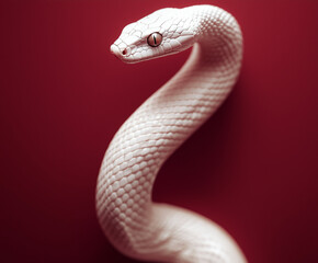 Fototapeta premium a white snake against a red crimson studio.