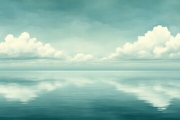 Obraz premium Calm water reflects soft, dreamy clouds beneath a blue sky. Serene and peaceful atmosphere