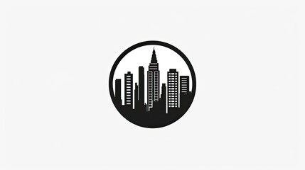 Obraz premium Logo design: vector graphic of a city skyline inside a circle, a simple, minimal logo with a flat black and white color palette