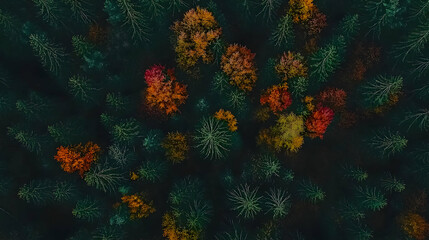 Aerial View of Vibrant Autumn Forest with Colorful Foliage
