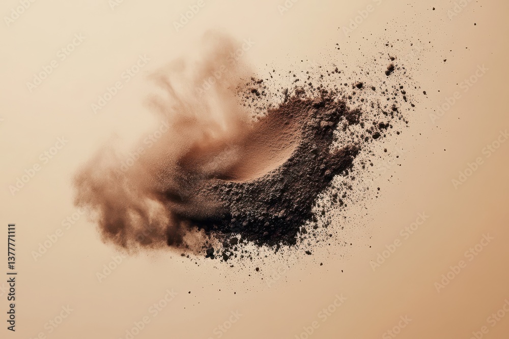 Aufkleber dynamic cloud of dust swirling in mid-air against a soft brown background