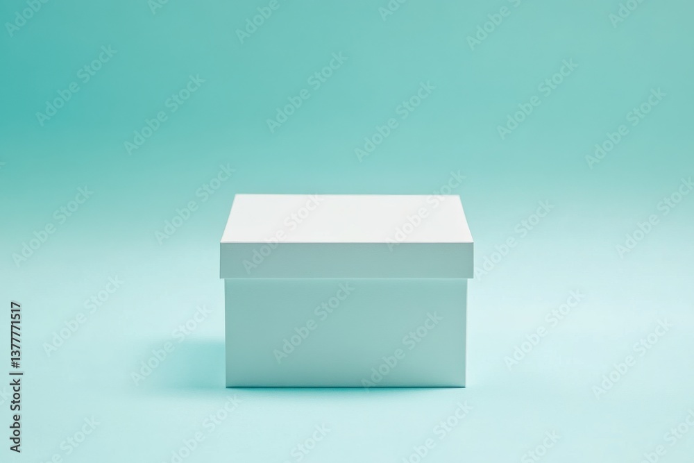 Poster white package box on soft turquoise background with minimalistic design ready for innovative brandin