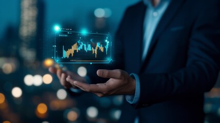 Data visualization event showcasing business growth trends urban environment digital content nighttime viewpoint modern technology concepts