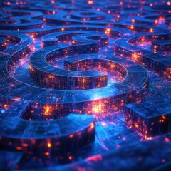 Abstract Digital Maze Glowing Circuit Board Labyrinth