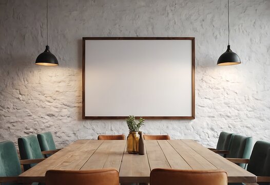 Blank poster mockup on modern textured wall in stylish cafe interior. 3D Rendering,poster, room, stylish, textured, three-dimensional, chair, 786