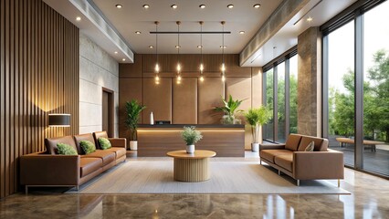 Minimalist Reception Area Design | Mocha Mousse Trend 2025 | Warm Tones Interior Architecture Photography