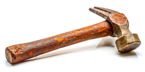 Minimalist Rusty Hammer Photography: Isolated Metal Tool Image, Vintage Industrial Background, Weathered Texture