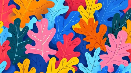 Naklejka premium Colorful Autumn Oak Leaves Pattern. (41)