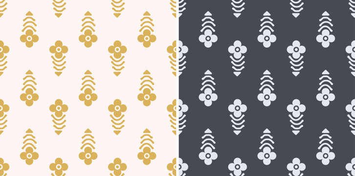 Freehand Floral Block Print Vector Repeat Pattern