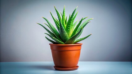Fototapeta premium Aloe Vera Plant, Urban Exploration, Isolated Potted Succulent, High-Resolution Image, Botanical Photography