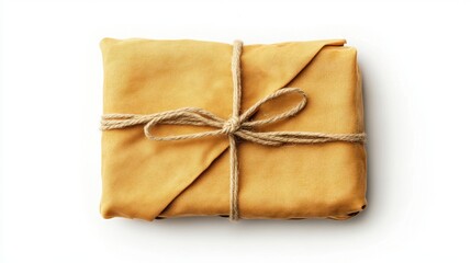 Eco-friendly beeswax wrap elegantly folded and tied with jute cord, showcasing natural textures on a pristine white background for sustainable storage solutions