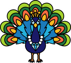 isolate illustration of Peacock with diamond necklace