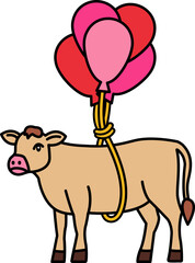 isolate illustration of Cow wrapped in balloons