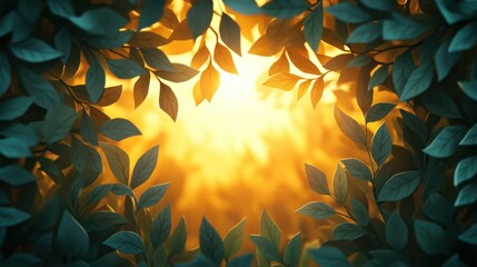 Fototapeta premium Golden Hour Sunlight Through Lush Green Leaves