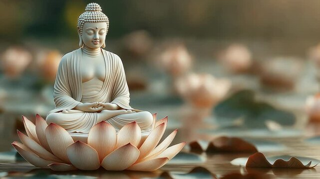 White Buddha statue in the lotus pond	