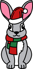 isolate illustration of Rabbit with Santa hat and scarf