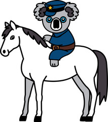 isolate illustration of Koala in police uniform riding horse