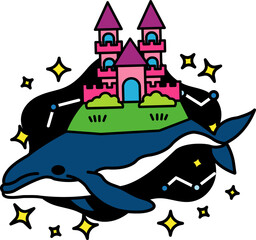 isolate illustration of Pink castle on whale back