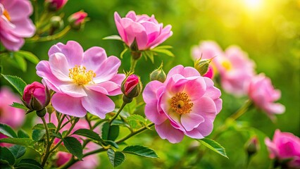 Fototapeta premium Rosa Majalis Close-Up, Meadow Flowers, Spring Bloom, Wild Rose Photography