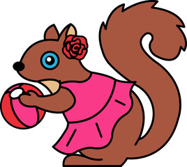 isolate illustration of Squirrel in pink dress