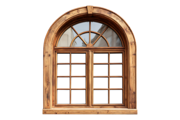 wooden windows of different shapes isolated on white or transparent background.