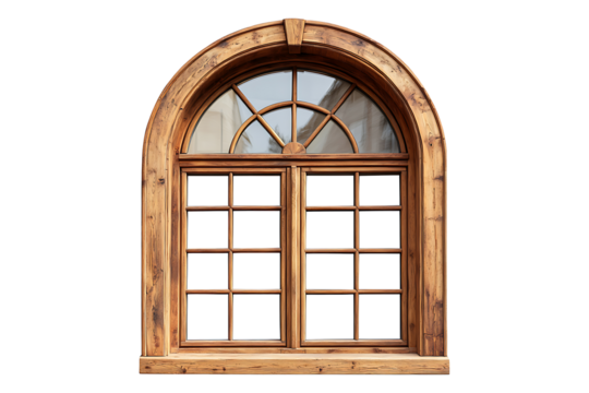 wooden windows of different shapes isolated on white or transparent background.