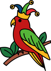 isolate illustration of Parrot wearing clown hat