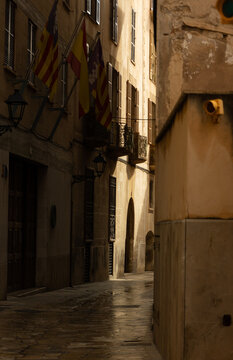 An old alley in the center of Palma de Mallorca on a sunny day
