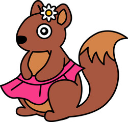 isolate illustration of Squirrel in a pink skirt