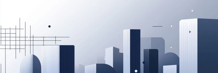 Abstract Modern Cityscape Skyline Illustration Geometric Design in Blue and Gray Tones