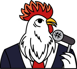 isolate illustration of Chicken in a suit and holding a microphone