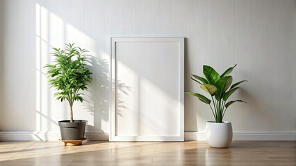 Minimalist Fashion Poster Mockup: Empty Room, Plant, Negative Space Photography